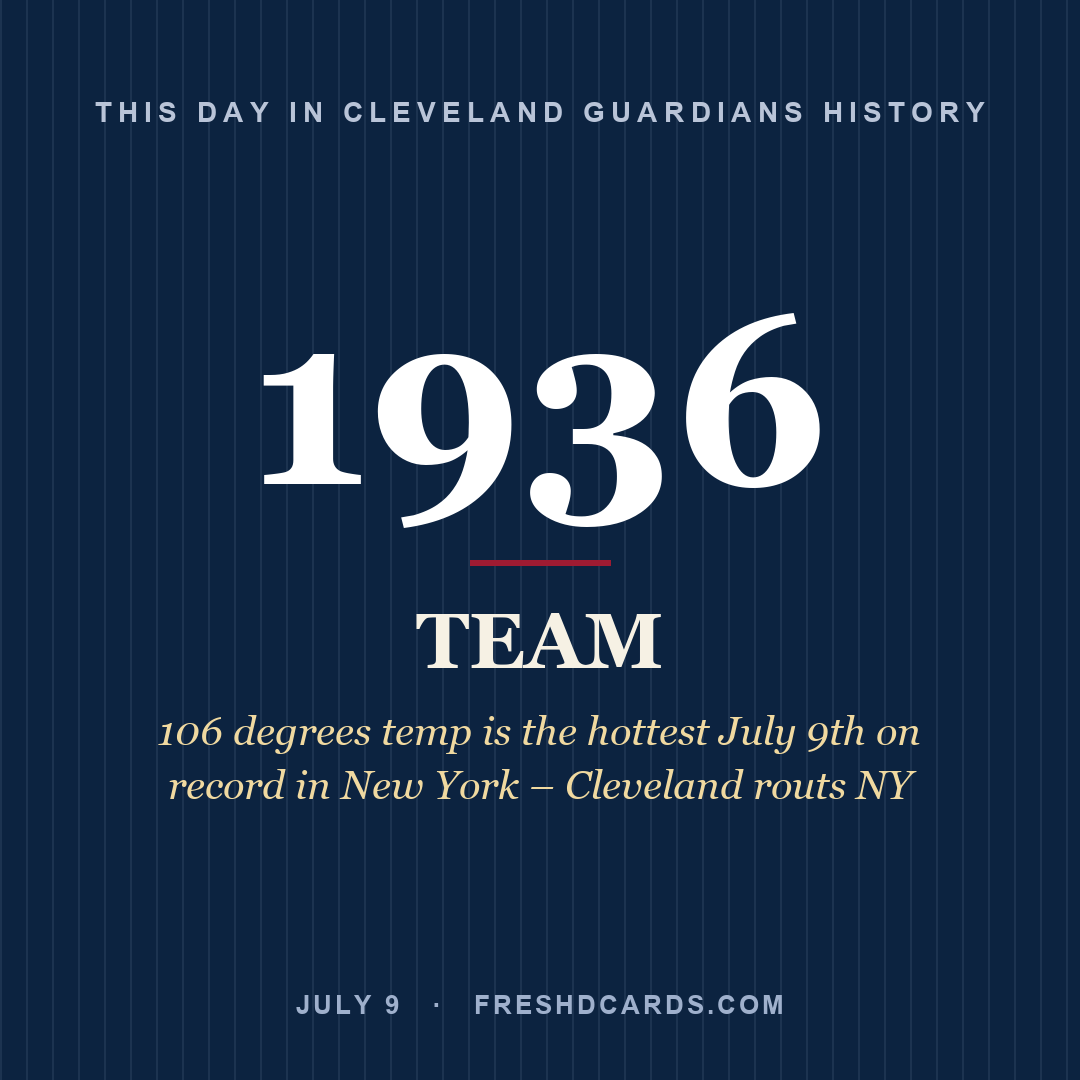 Cleveland Guardians: Cleveland Guardians, 1936, 106 degrees temp is the hottest July 9th on record in New York – Cleveland routs NY