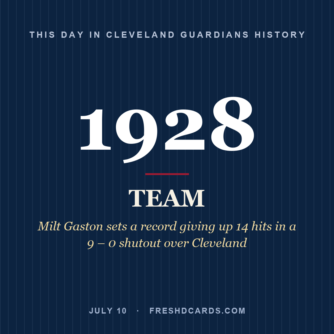 Cleveland Guardians: Cleveland Guardians, 1928, Milt Gaston sets a record giving up 14 hits in a 9 – 0 shutout over Cleveland