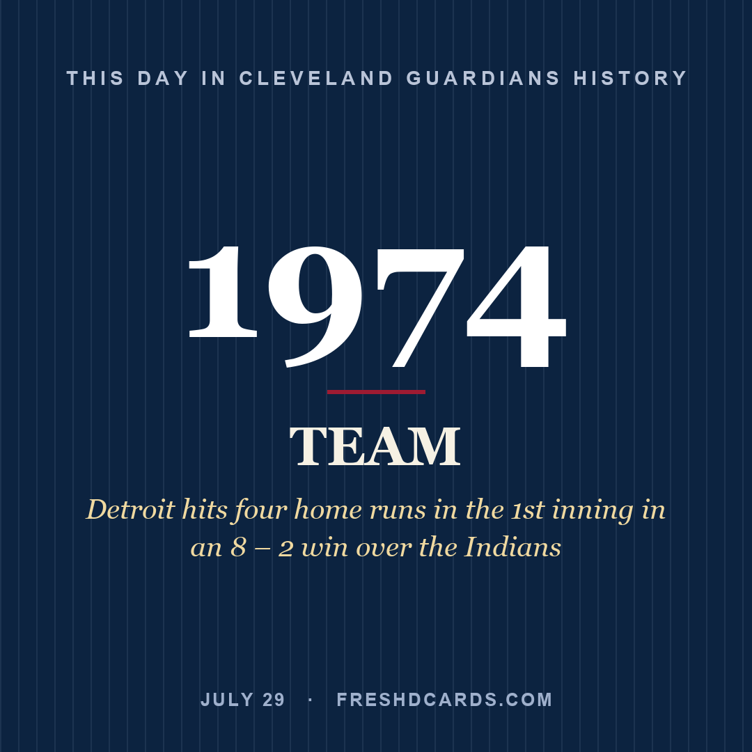Cleveland Guardians: Cleveland Guardians, 1974, Detroit hits four home runs in the 1st inning in an 8 – 2 win over the Indians