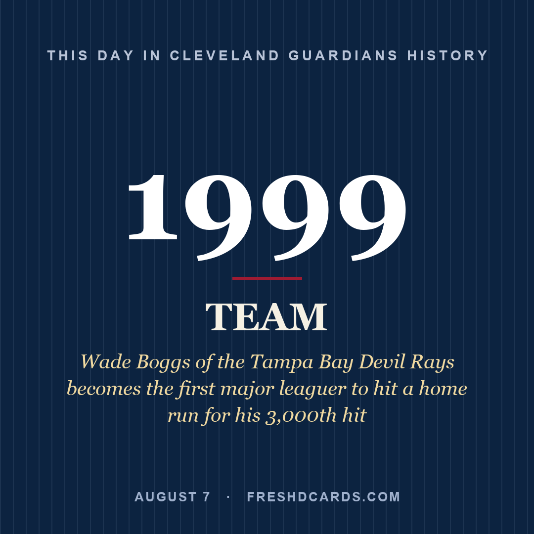 Cleveland Guardians: Cleveland Guardians, 1999, Wade Boggs of the Tampa Bay Devil Rays becomes the first major leaguer to hit a home run for his 3,000th hit
