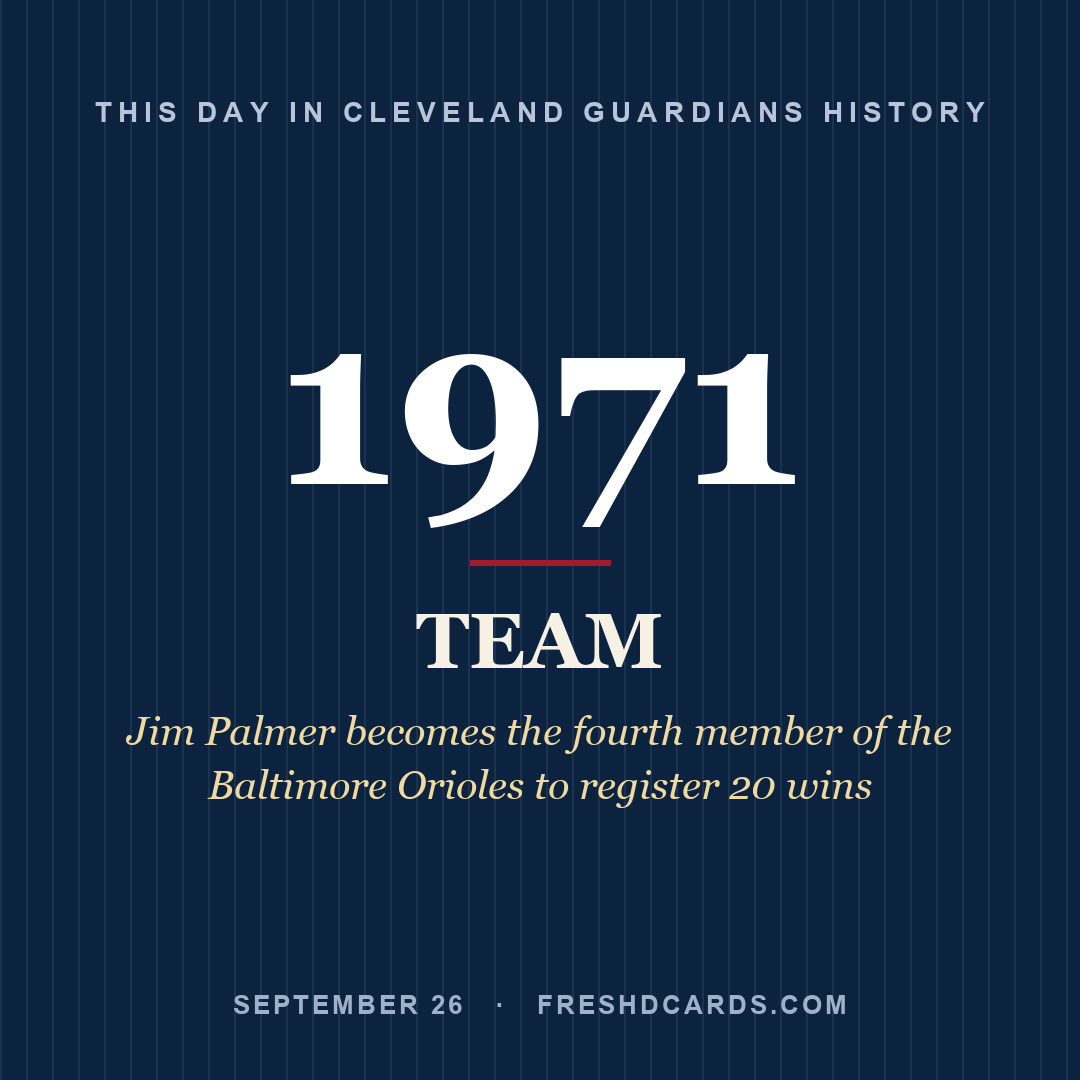 Cleveland Guardians: Cleveland Guardians, 1971, Jim Palmer becomes the fourth member of the Baltimore Orioles to register 20 wins