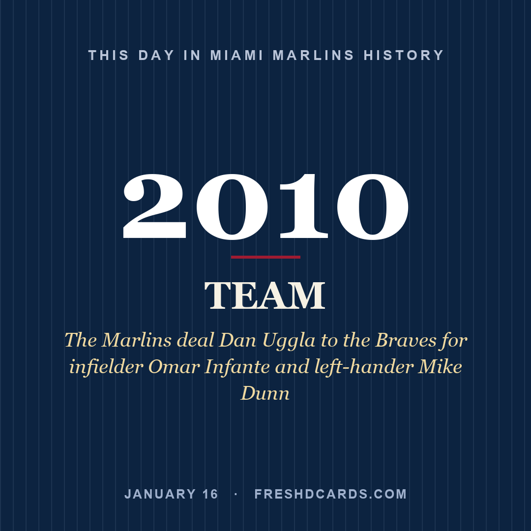 Miami Marlins: Miami Marlins, 2010, The Marlins deal Dan Uggla to the Braves for infielder Omar Infante and left-hander Mike Dunn