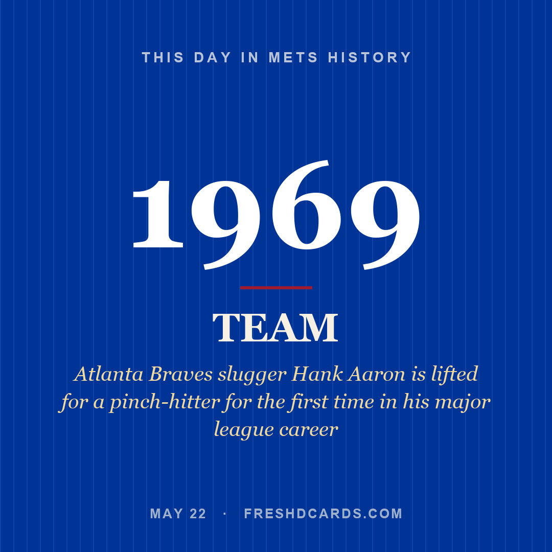 Mets: Mets, 1969, Atlanta Braves slugger Hank Aaron is lifted for a pinch-hitter for the first time in his major league career