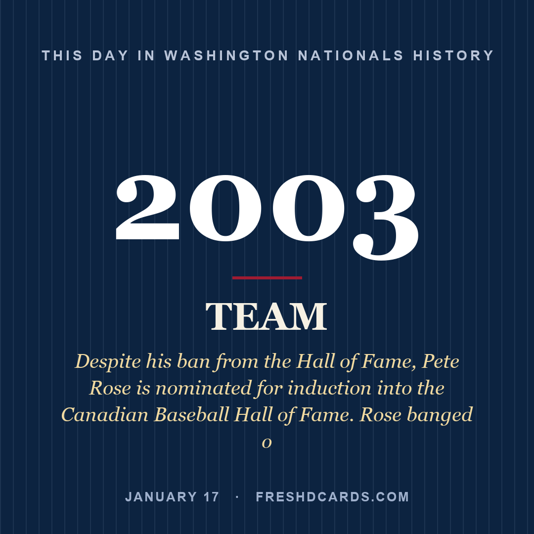 Washington Nationals: Washington Nationals, 2003, Despite his ban from the Hall of Fame, Pete Rose is nominated for induction into the Canadian Baseball Hall of Fame. Rose banged o