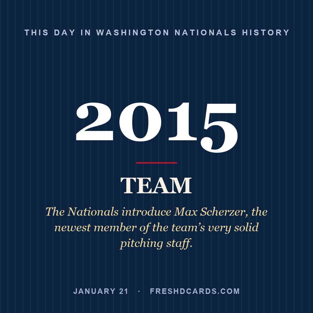 Washington Nationals: Washington Nationals, 2015, The Nationals introduce Max Scherzer, the newest member of the team’s very solid pitching staff.