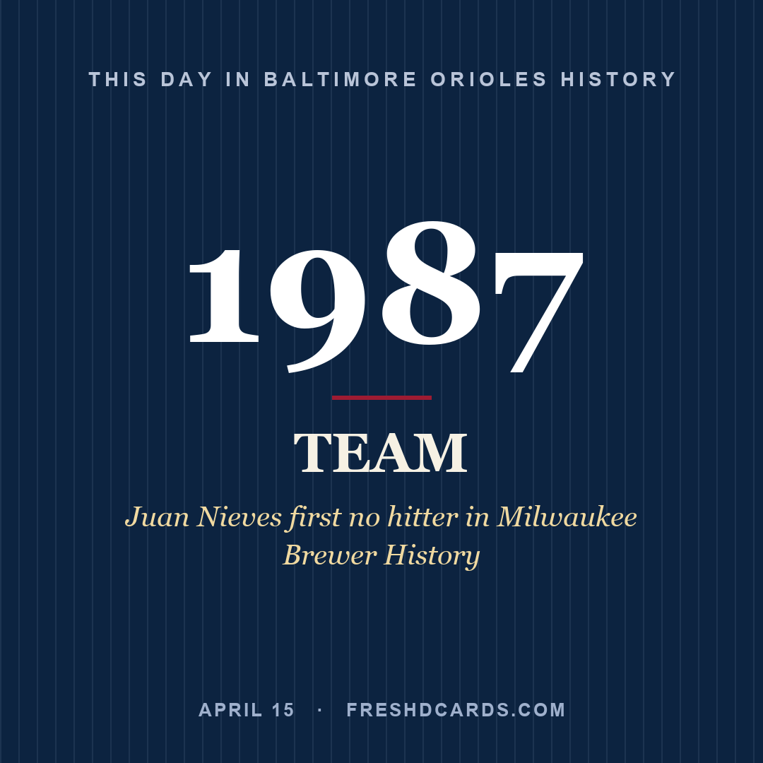 Baltimore Orioles: Baltimore Orioles, 1987, Juan Nieves first no hitter in Milwaukee Brewer History