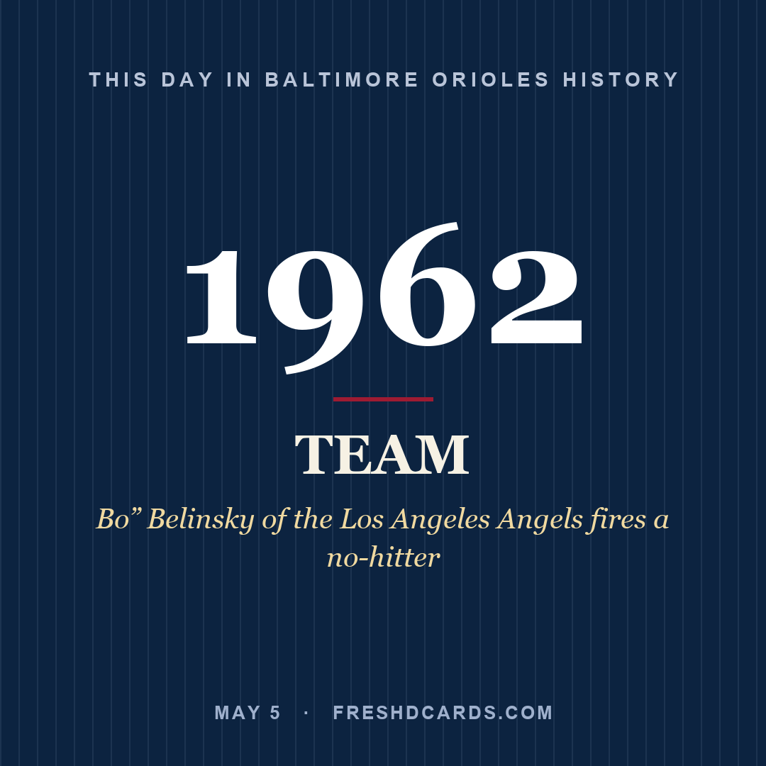 Baltimore Orioles: Baltimore Orioles, 1962, Bo” Belinsky of the Los Angeles Angels fires a no-hitter