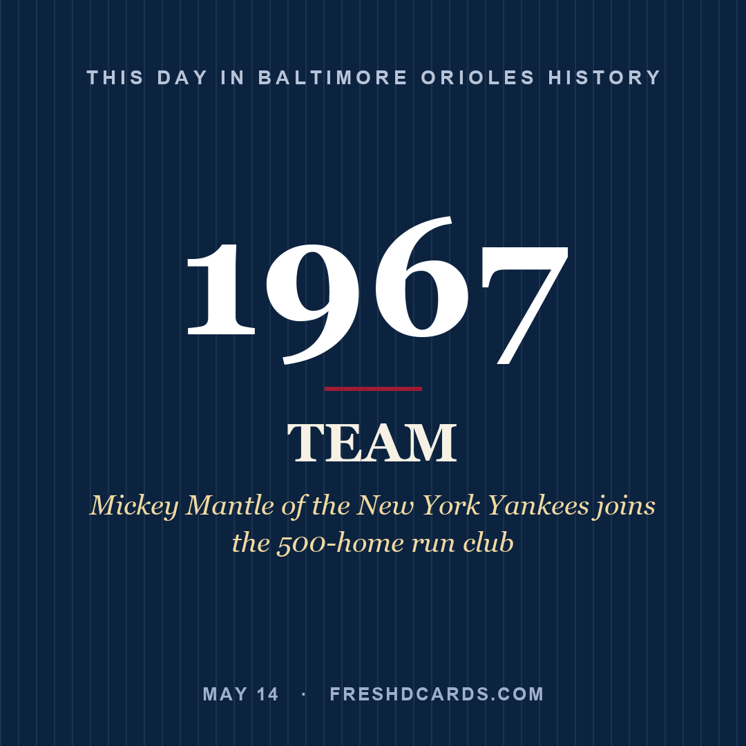 Baltimore Orioles: Baltimore Orioles, 1967, Mickey Mantle of the New York Yankees joins the 500-home run club