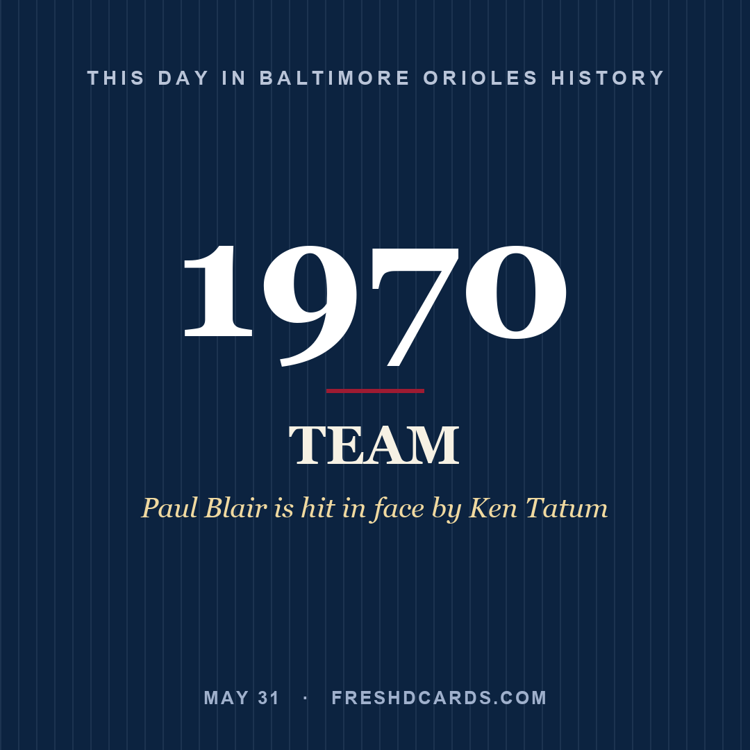 Baltimore Orioles: Baltimore Orioles, 1970, Paul Blair is hit in face by Ken Tatum