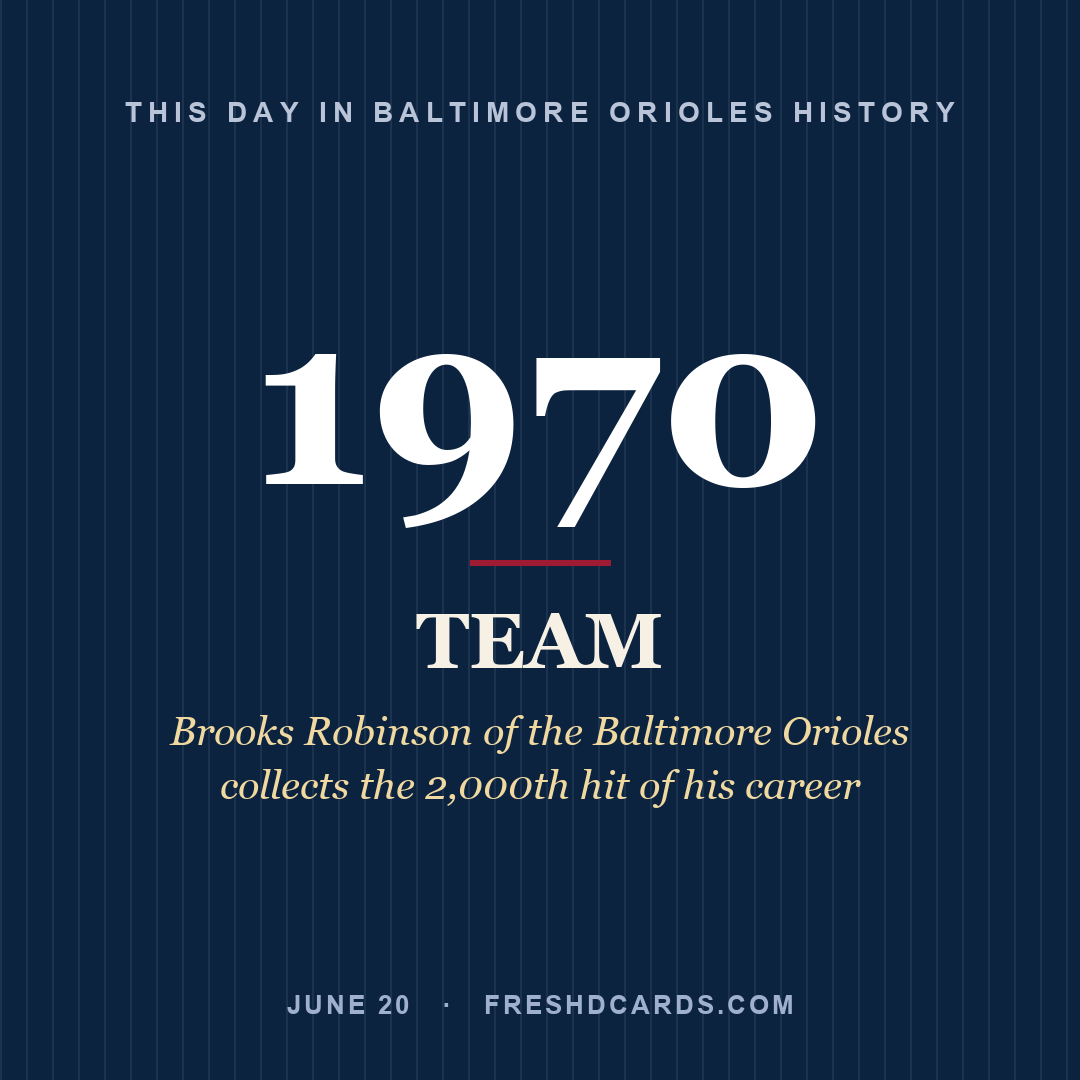 Baltimore Orioles: Baltimore Orioles, 1970, Brooks Robinson of the Baltimore Orioles collects the 2,000th hit of his career