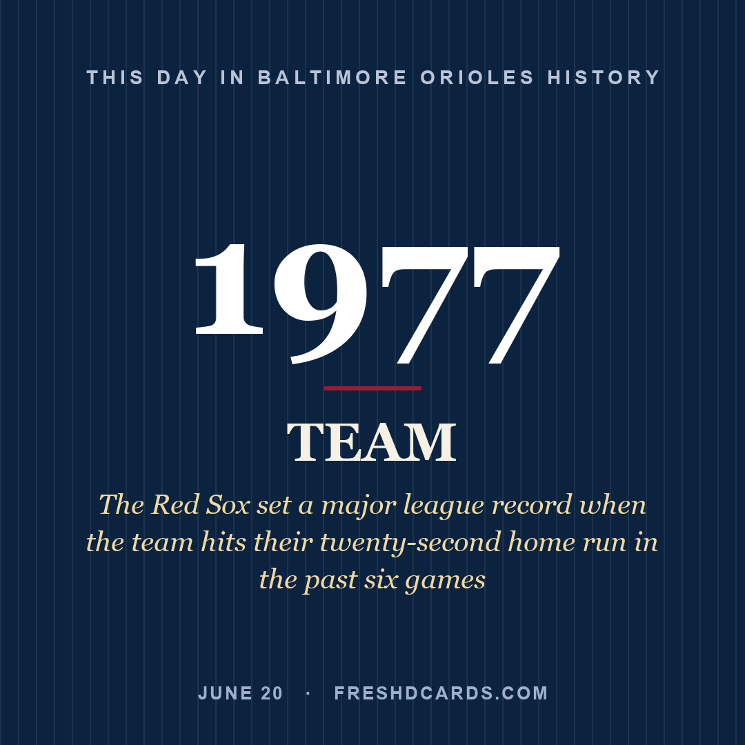 Baltimore Orioles: Baltimore Orioles, 1977, The Red Sox set a major league record when the team hits their twenty-second home run in the past six games