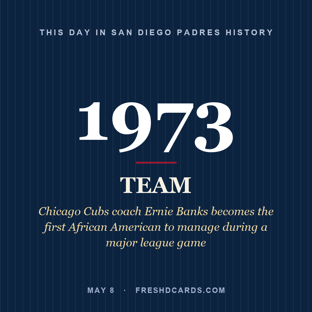 San Diego Padres: San Diego Padres, 1973, Chicago Cubs coach Ernie Banks becomes the first African American to manage during a major league game
