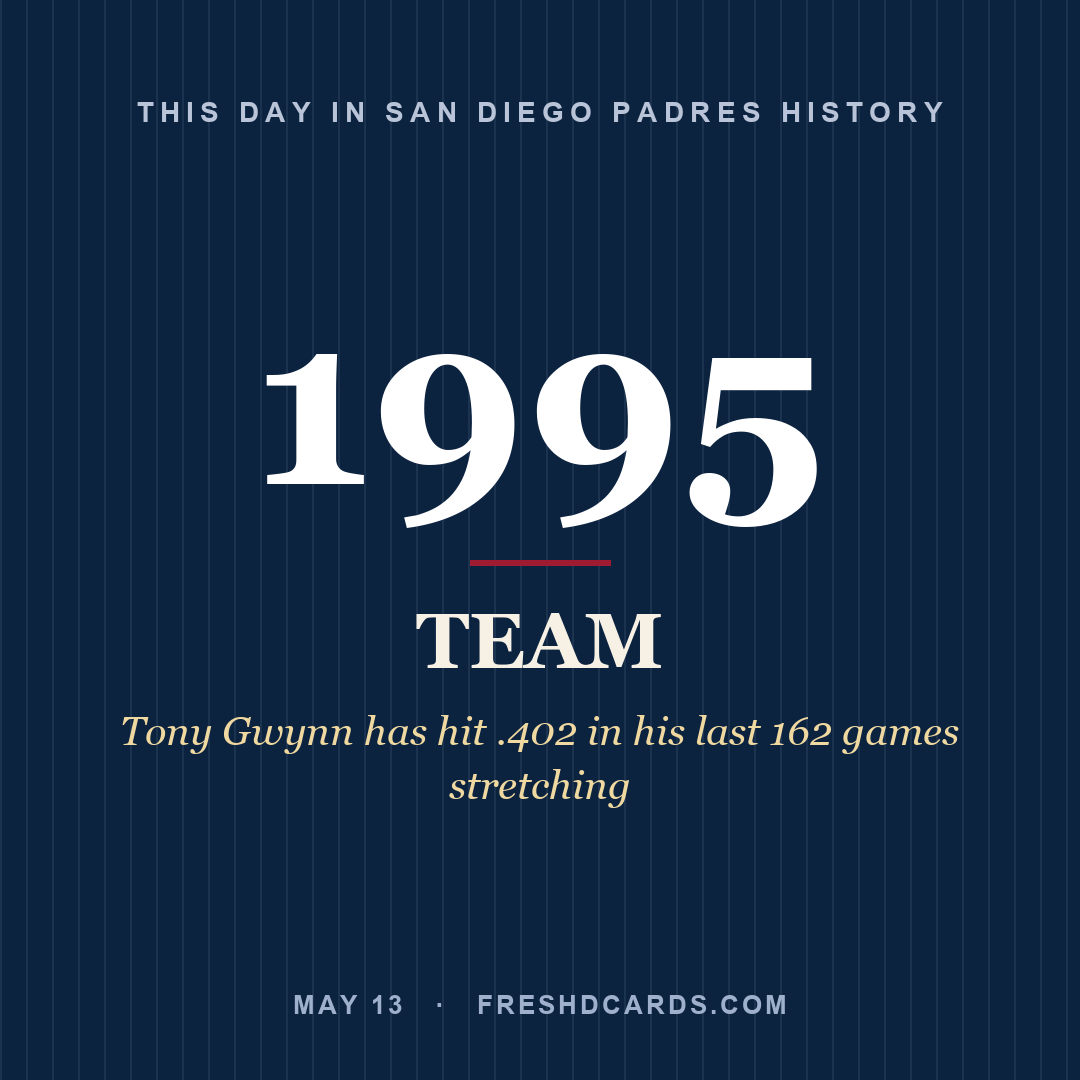 San Diego Padres: San Diego Padres, 1995, Tony Gwynn has hit .402 in his last 162 games stretching