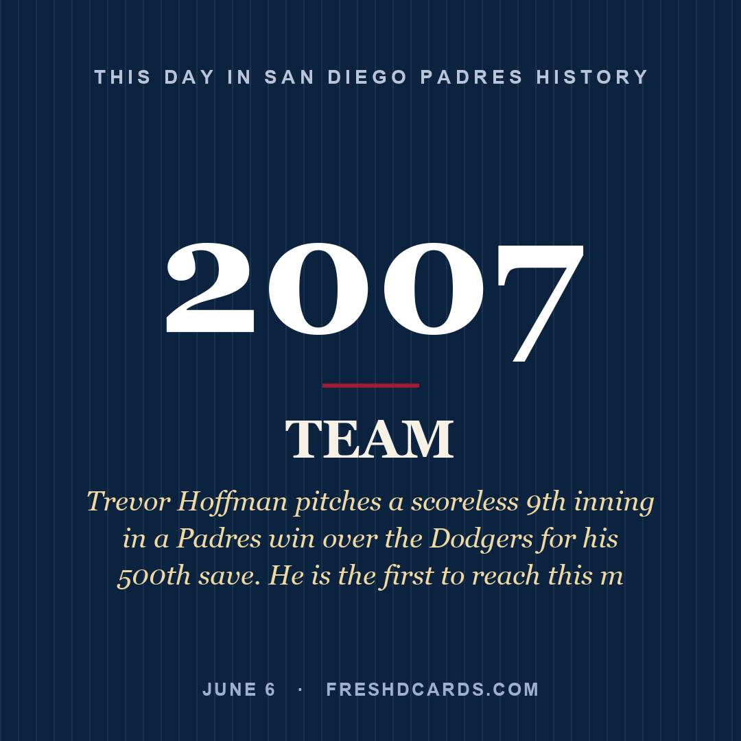 San Diego Padres: San Diego Padres, 2007, Trevor Hoffman pitches a scoreless 9th inning in a Padres win over the Dodgers for his 500th save. He is the first to reach this m