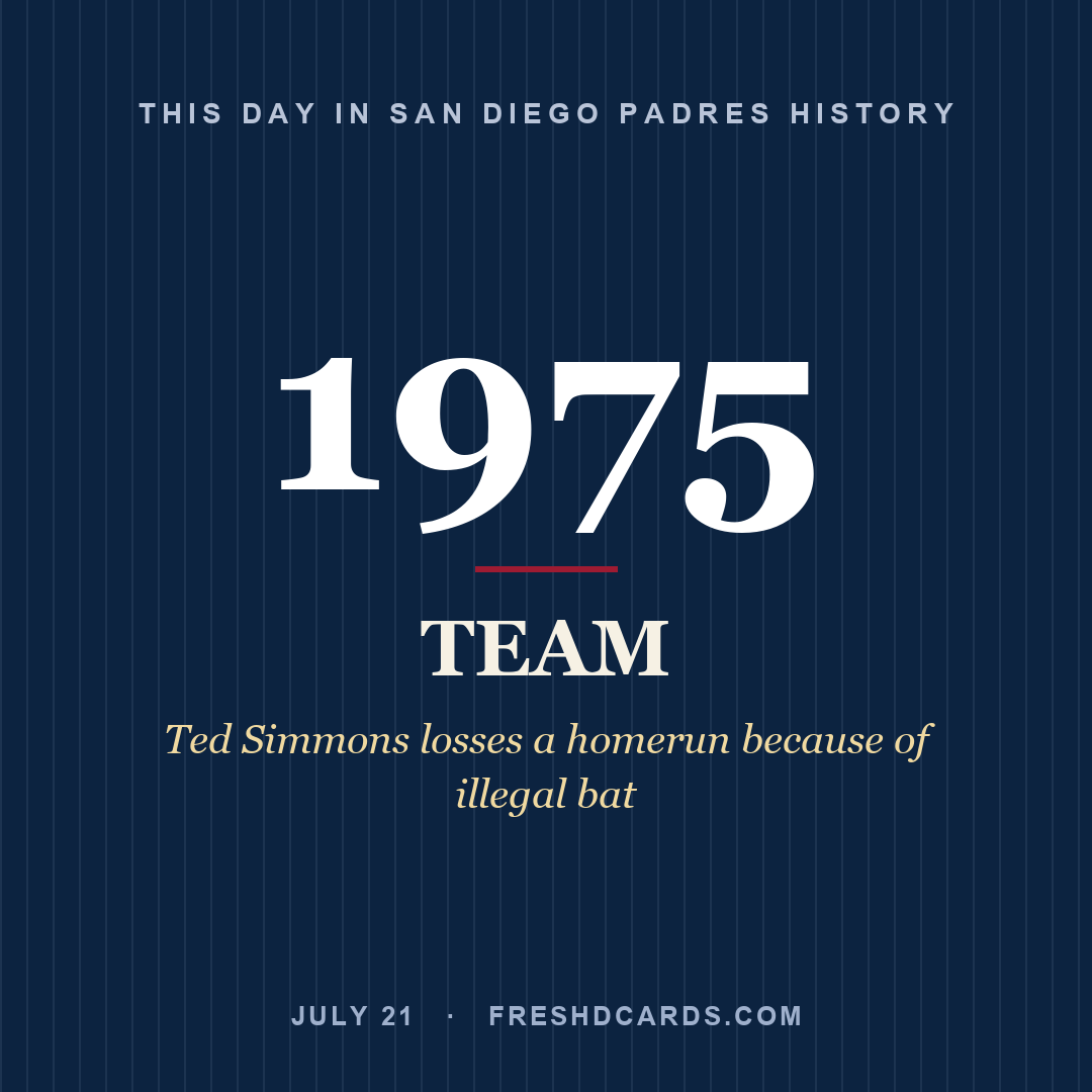 San Diego Padres: San Diego Padres, 1975, Ted Simmons losses a homerun because of illegal bat