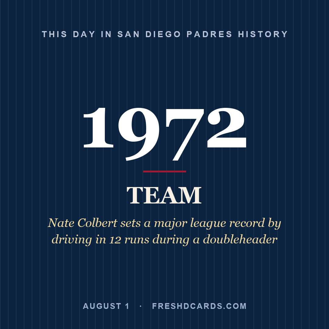 San Diego Padres: San Diego Padres, 1972, Nate Colbert sets a major league record by driving in 12 runs during a doubleheader
