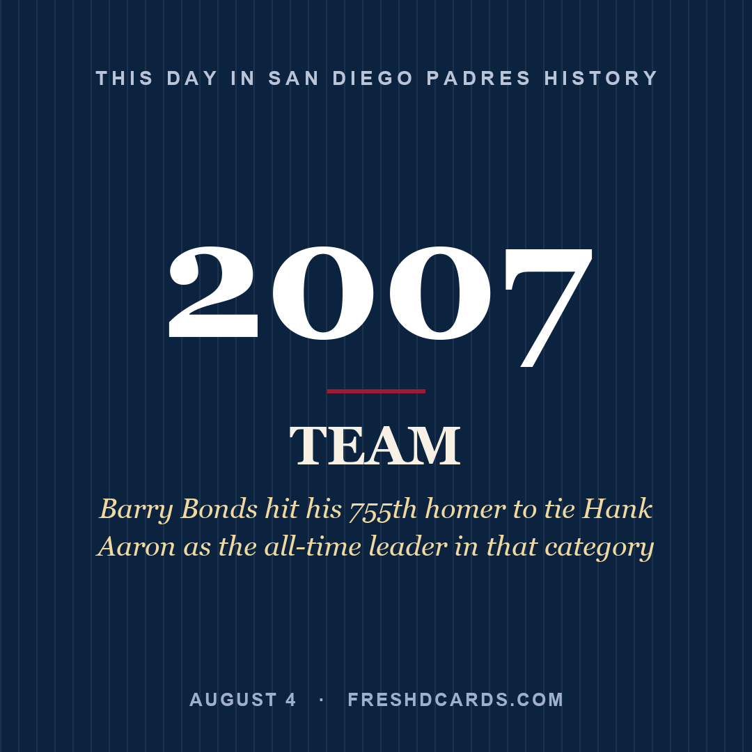San Diego Padres: San Diego Padres, 2007, Barry Bonds hit his 755th homer to tie Hank Aaron as the all-time leader in that category