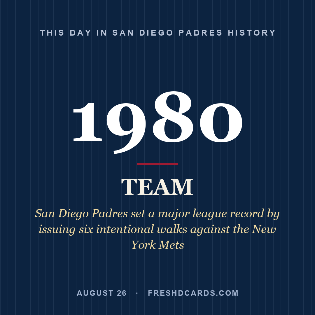 San Diego Padres: San Diego Padres, 1980, San Diego Padres set a major league record by issuing six intentional walks against the New York Mets