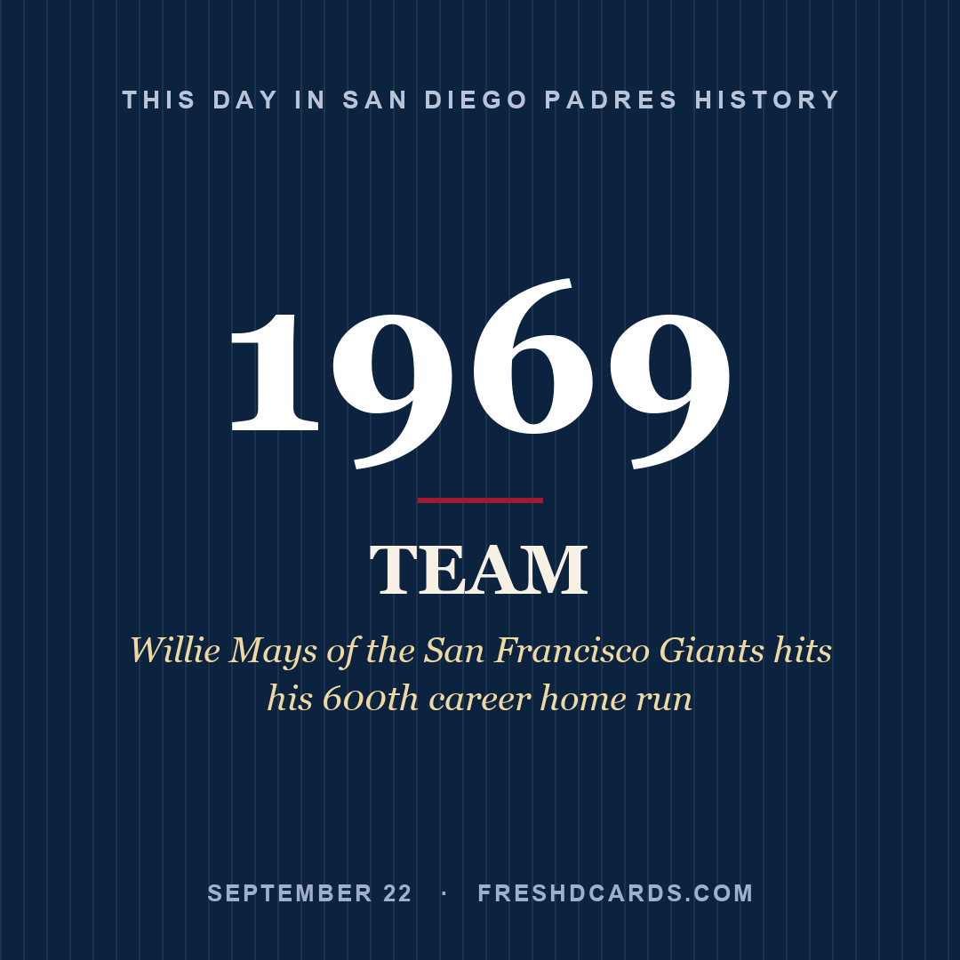 San Diego Padres: San Diego Padres, 1969, Willie Mays of the San Francisco Giants hits his 600th career home run