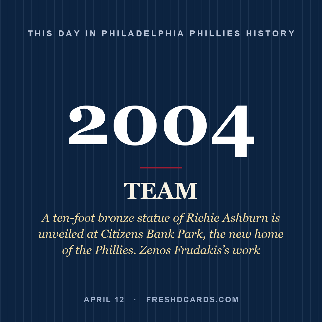 Philadelphia Phillies: Philadelphia Phillies, 2004, A ten-foot bronze statue of Richie Ashburn is unveiled at Citizens Bank Park, the new home of the Phillies. Zenos Frudakis’s work 