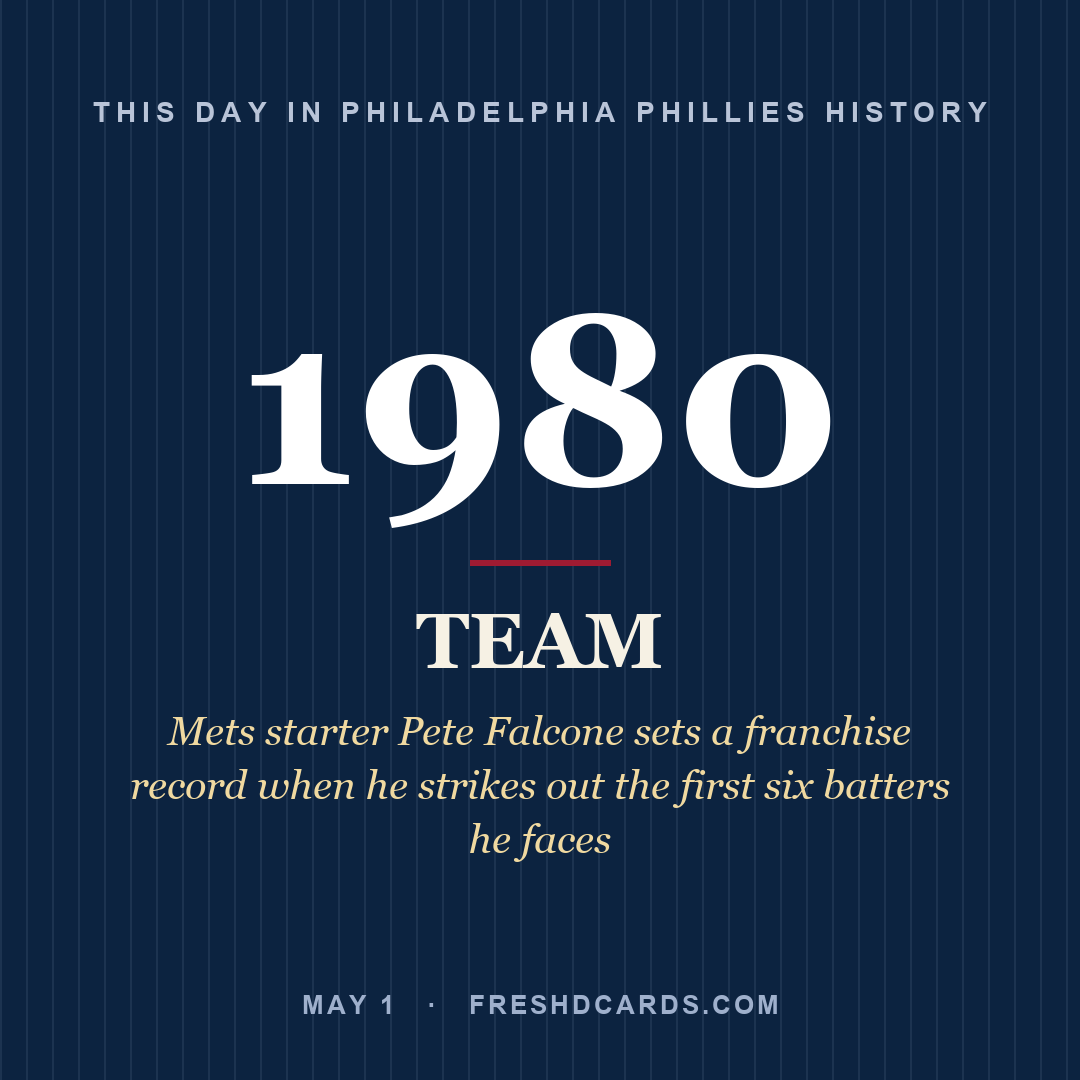 Philadelphia Phillies: Philadelphia Phillies, 1980, Mets starter Pete Falcone sets a franchise record when he strikes out the first six batters he faces