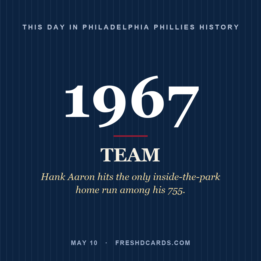 Philadelphia Phillies: Philadelphia Phillies, 1967, Hank Aaron hits the only inside-the-park home run among his 755.