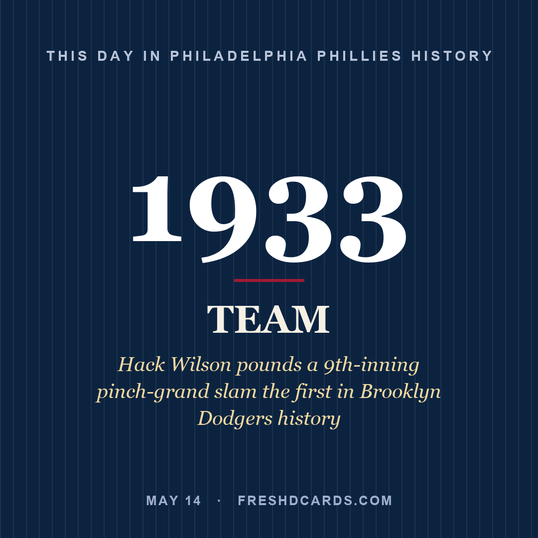 Philadelphia Phillies: Philadelphia Phillies, 1933, Hack Wilson pounds a 9th-inning pinch-grand slam the first in Brooklyn Dodgers history