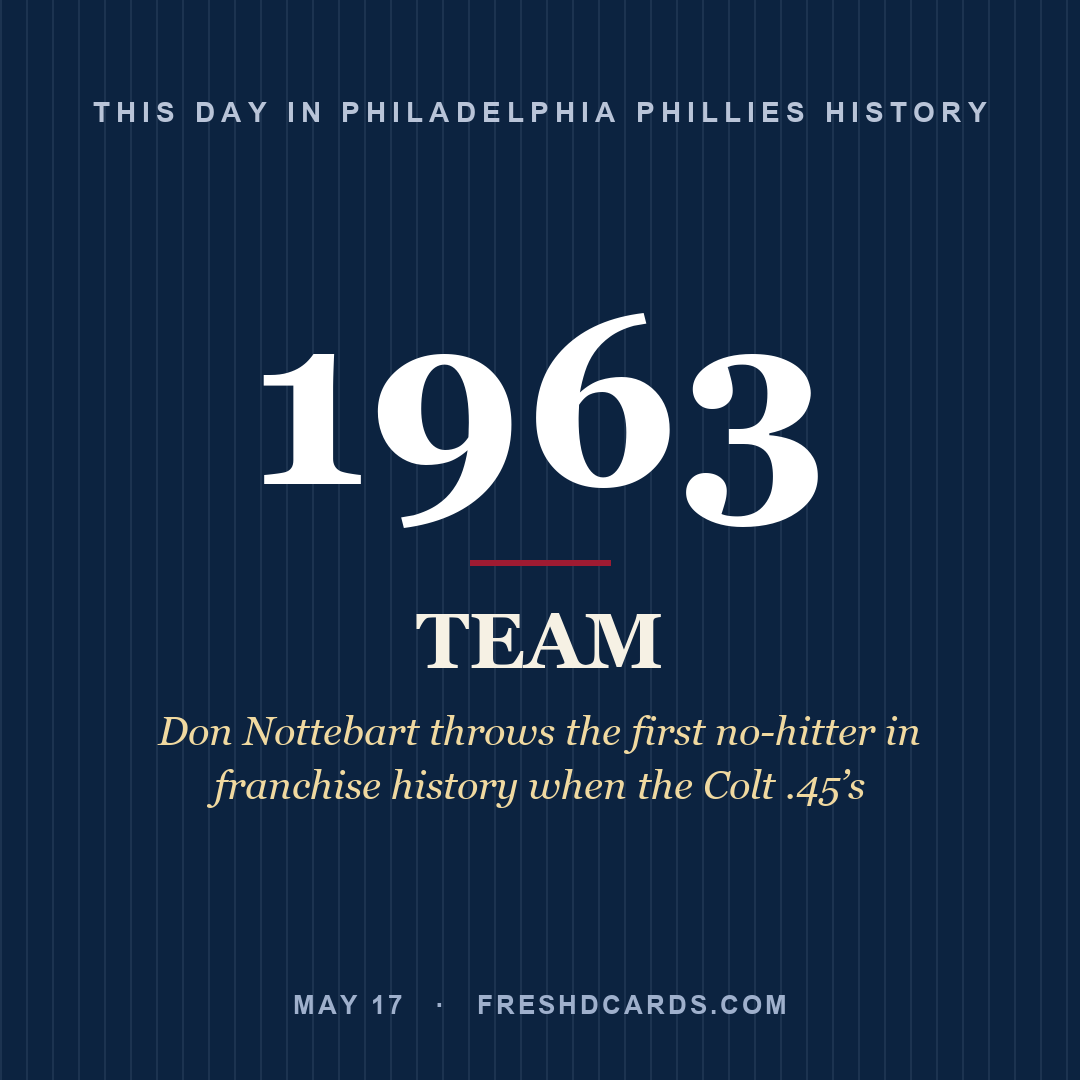Philadelphia Phillies: Philadelphia Phillies, 1963, Don Nottebart throws the first no-hitter in franchise history when the Colt .45’s
