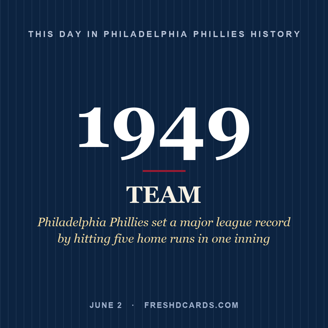Philadelphia Phillies: Philadelphia Phillies, 1949, Philadelphia Phillies set a major league record by hitting five home runs in one inning