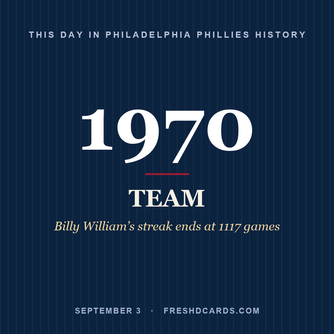 Philadelphia Phillies: Philadelphia Phillies, 1970, Billy William’s streak ends at 1117 games