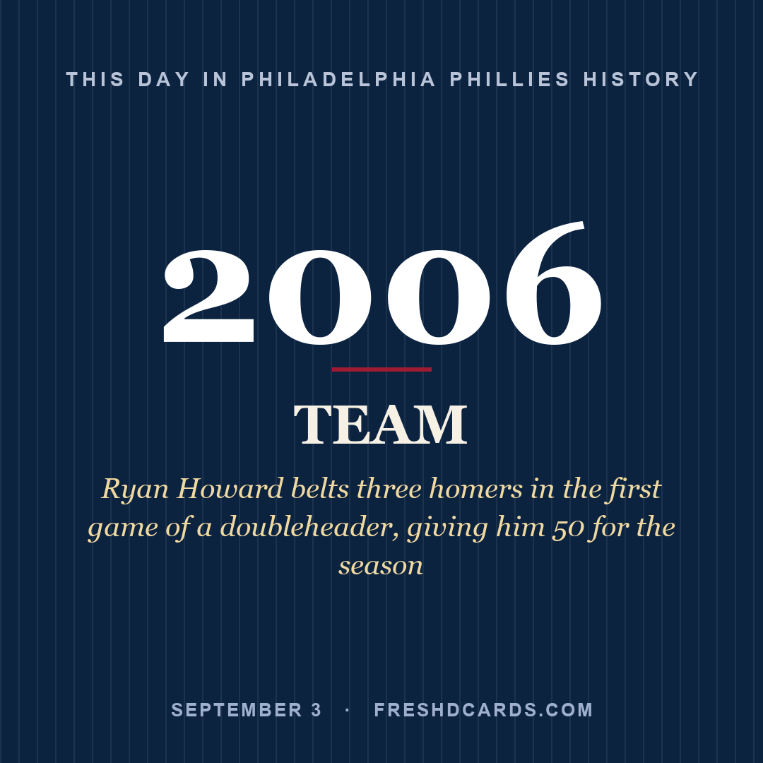 Philadelphia Phillies: Philadelphia Phillies, 2006, Ryan Howard belts three homers in the first game of a doubleheader, giving him 50 for the season