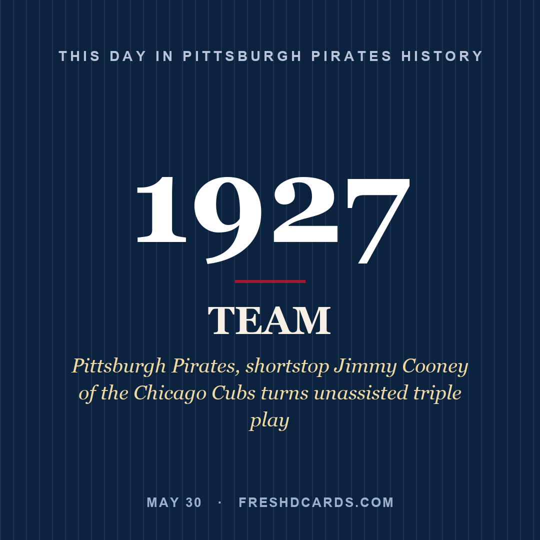 Pittsburgh Pirates: Pittsburgh Pirates, 1927, Pittsburgh Pirates, shortstop Jimmy Cooney of the Chicago Cubs turns unassisted triple play