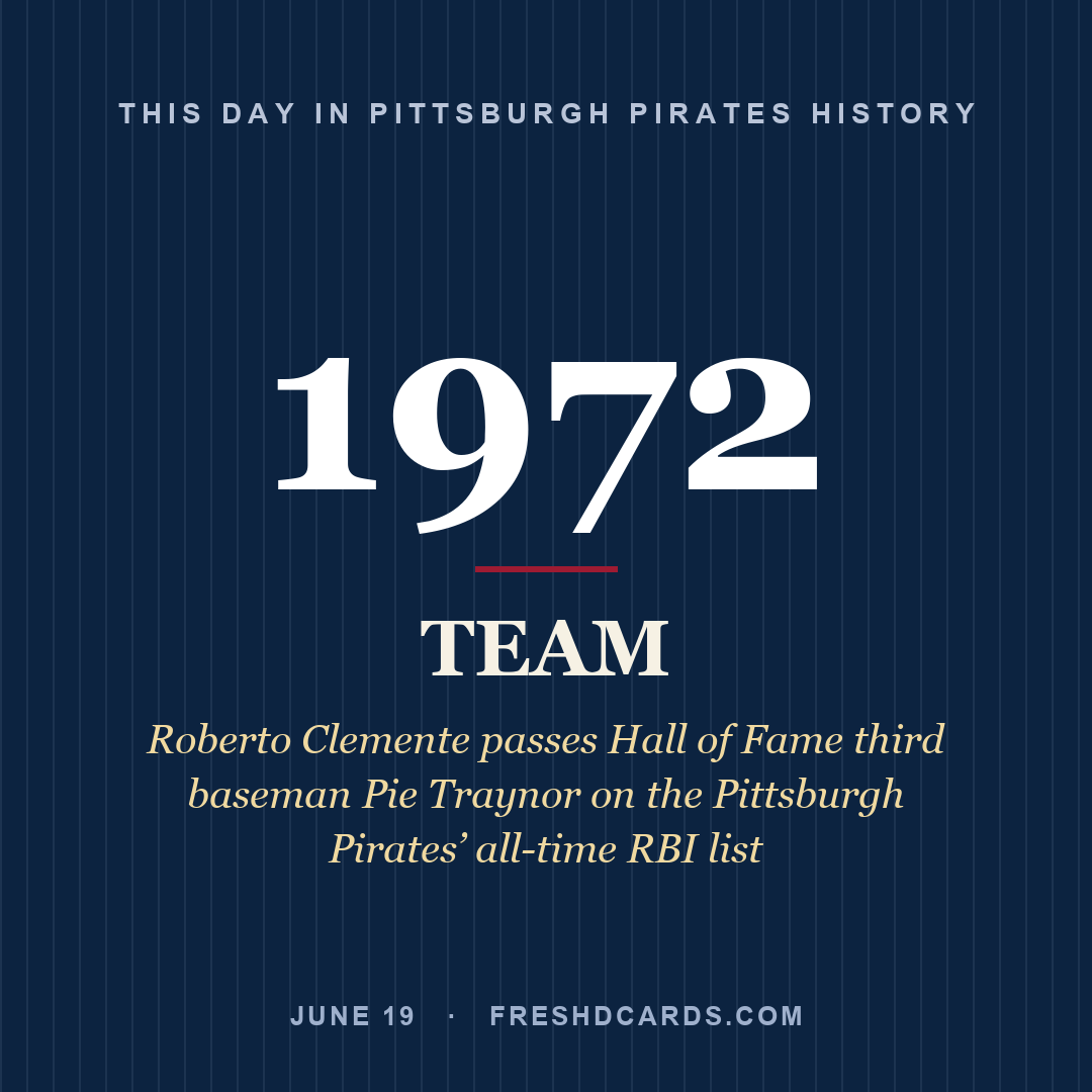 Pittsburgh Pirates: Pittsburgh Pirates, 1972, Roberto Clemente passes Hall of Fame third baseman Pie Traynor on the Pittsburgh Pirates’ all-time RBI list