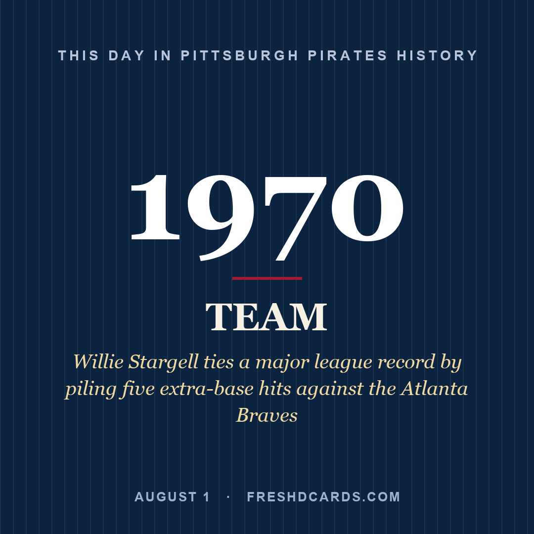 Pittsburgh Pirates: Pittsburgh Pirates, 1970, Willie Stargell ties a major league record by piling five extra-base hits against the Atlanta Braves