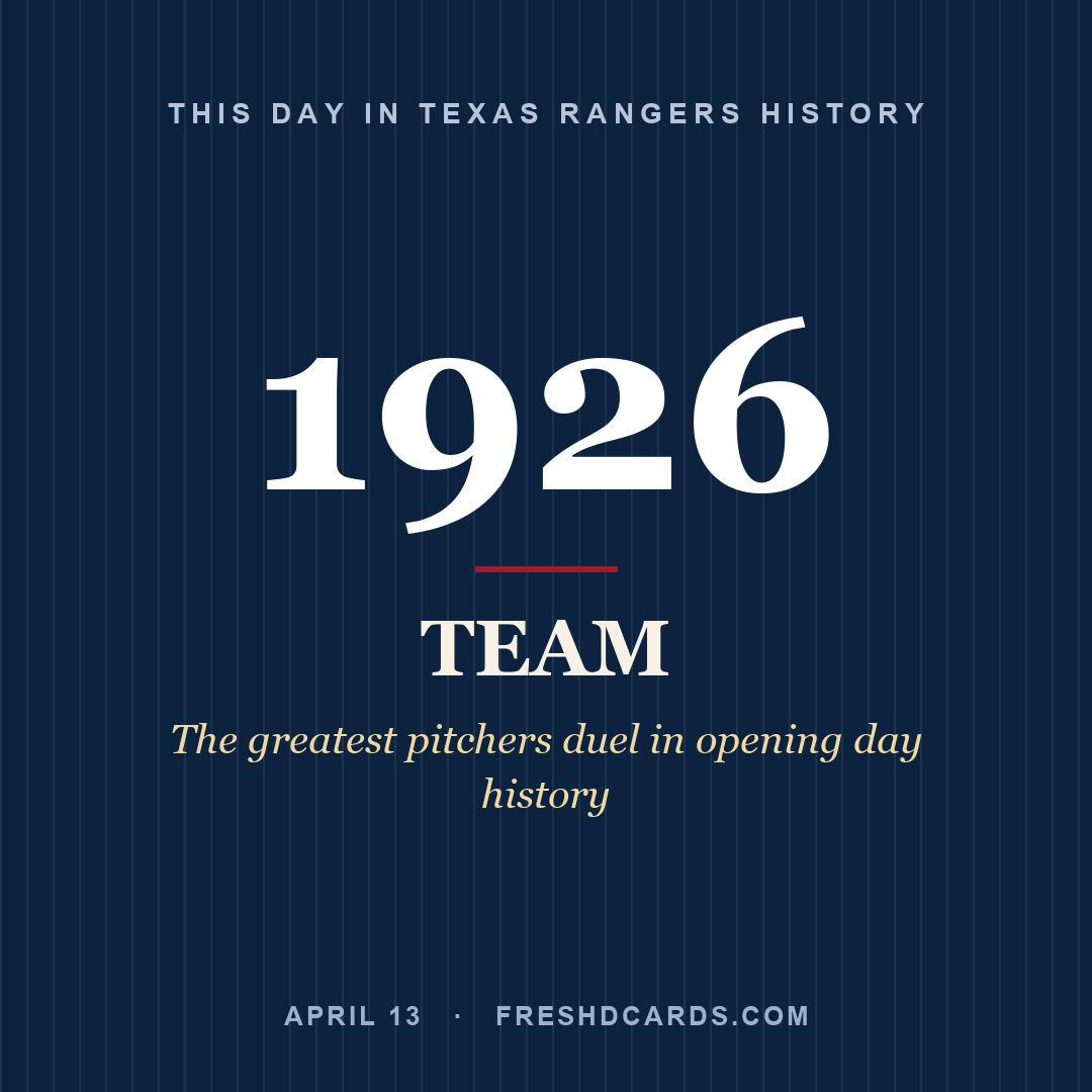 Texas Rangers: Texas Rangers, 1926, The greatest pitchers duel in opening day history