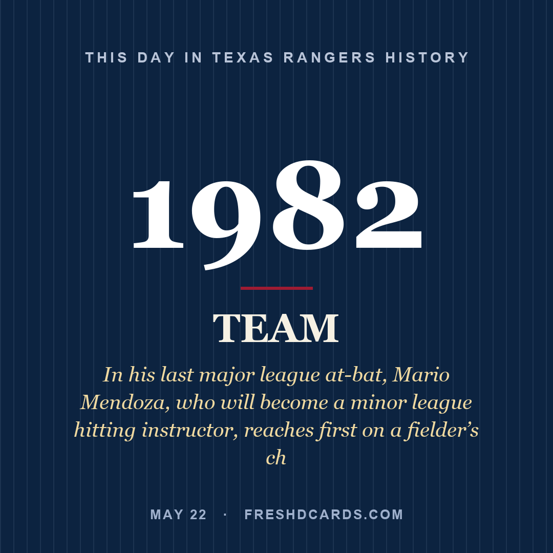 Texas Rangers: Texas Rangers, 1982, In his last major league at-bat, Mario Mendoza, who will become a minor league hitting instructor, reaches first on a fielder’s ch