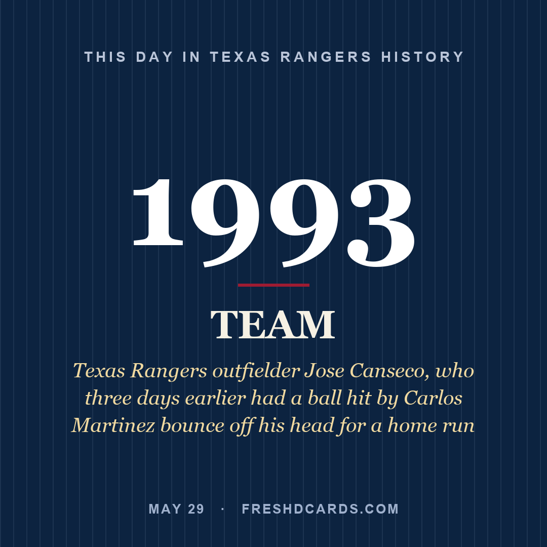 Texas Rangers: Texas Rangers, 1993, Texas Rangers outfielder Jose Canseco, who three days earlier had a ball hit by Carlos Martinez bounce off his head for a home run