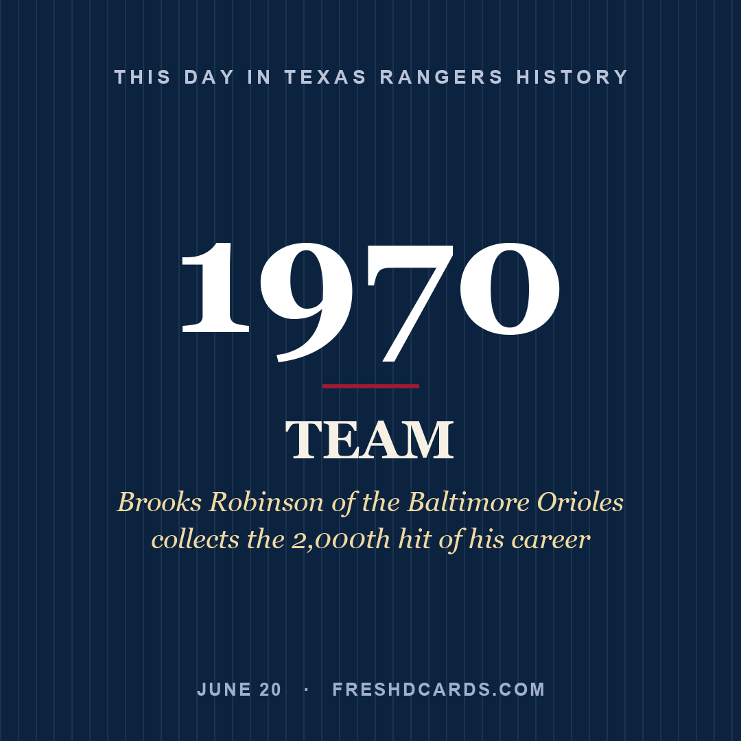 Texas Rangers: Texas Rangers, 1970, Brooks Robinson of the Baltimore Orioles collects the 2,000th hit of his career