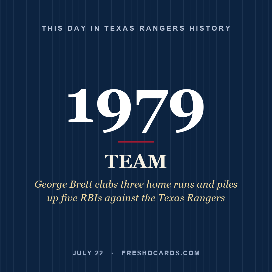 Texas Rangers: Texas Rangers, 1979, George Brett clubs three home runs and piles up five RBIs against the Texas Rangers