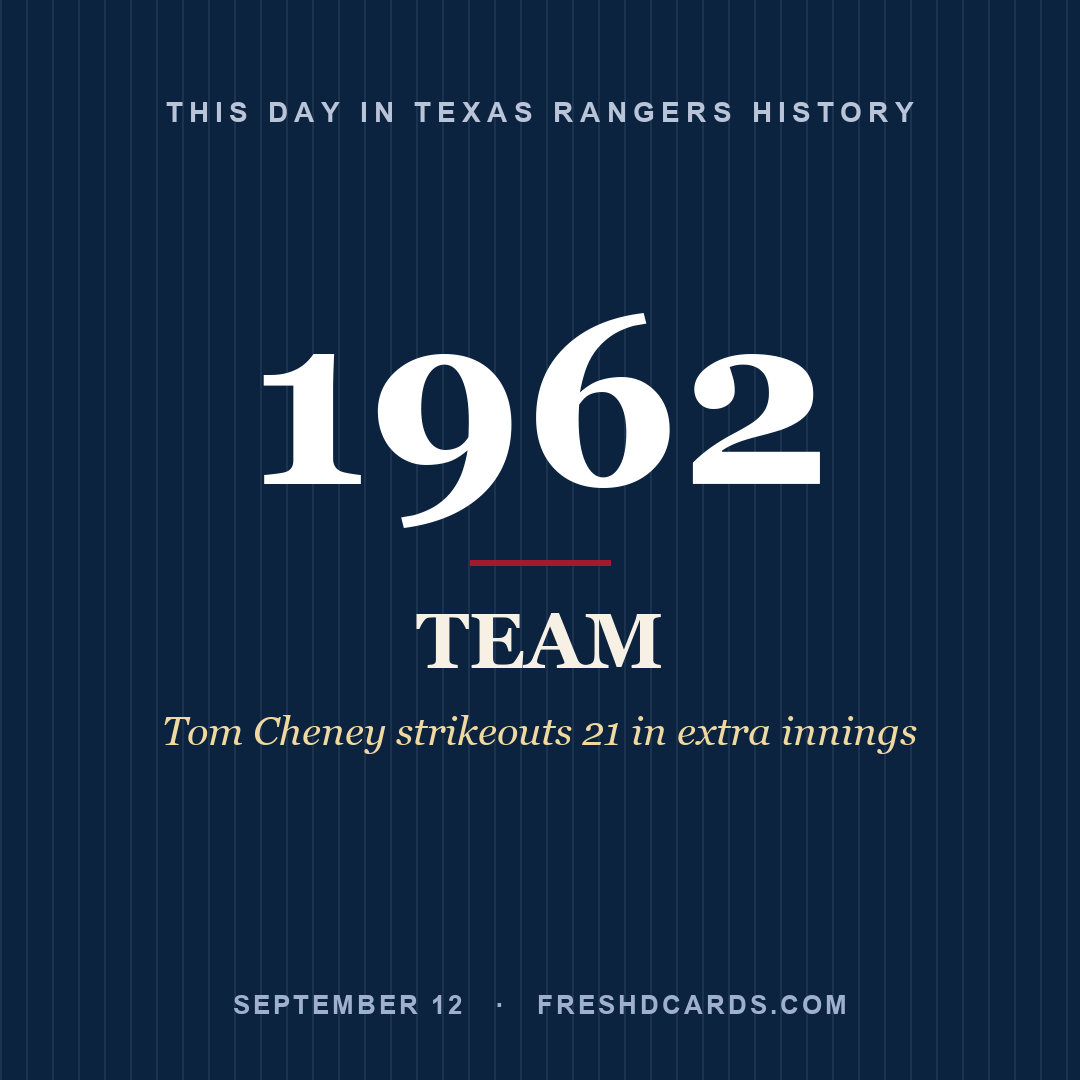 Texas Rangers: Texas Rangers, 1962, Tom Cheney strikeouts 21 in extra innings