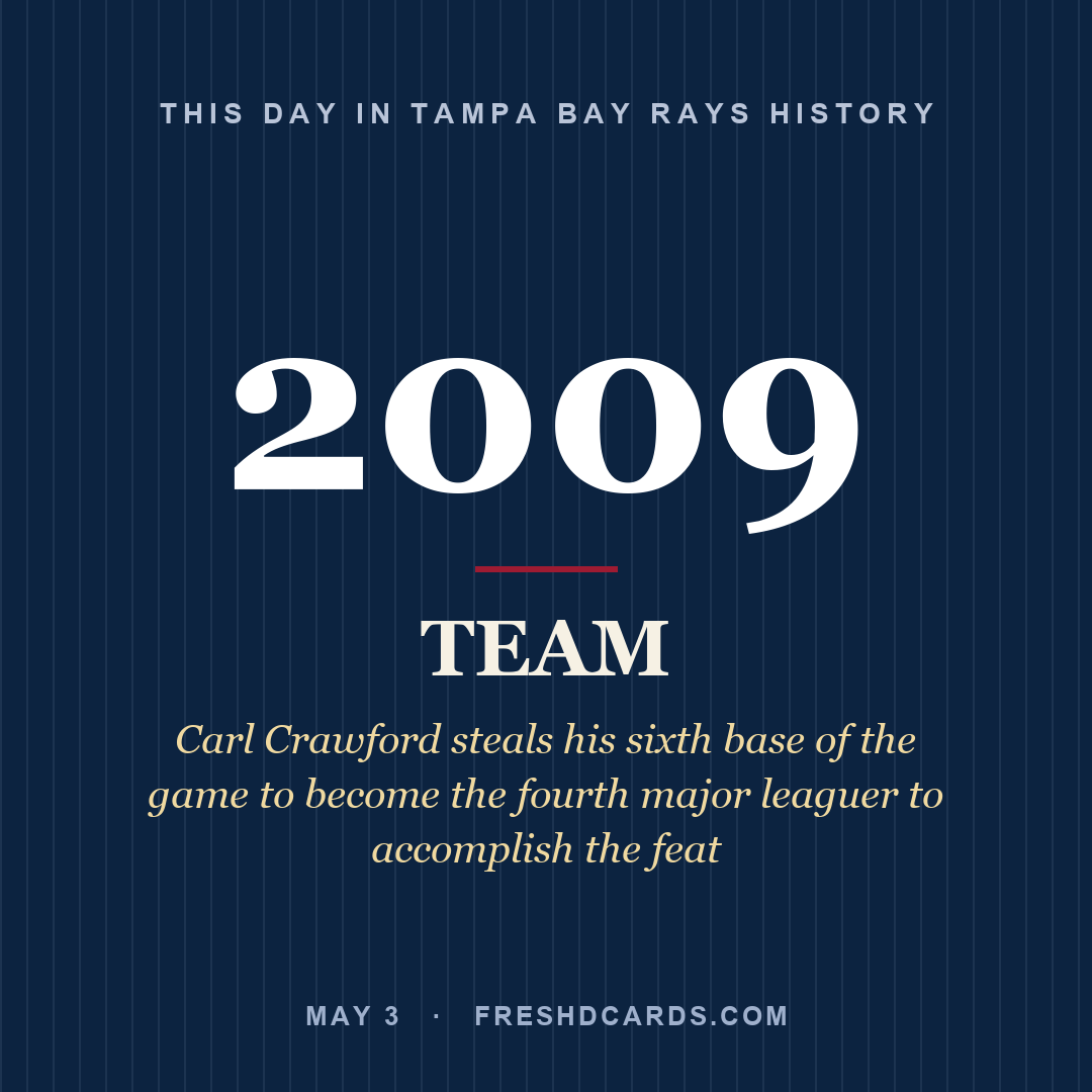 Tampa Bay Rays: Tampa Bay Rays, 2009, Carl Crawford steals his sixth base of the game to become the fourth major leaguer to accomplish the feat