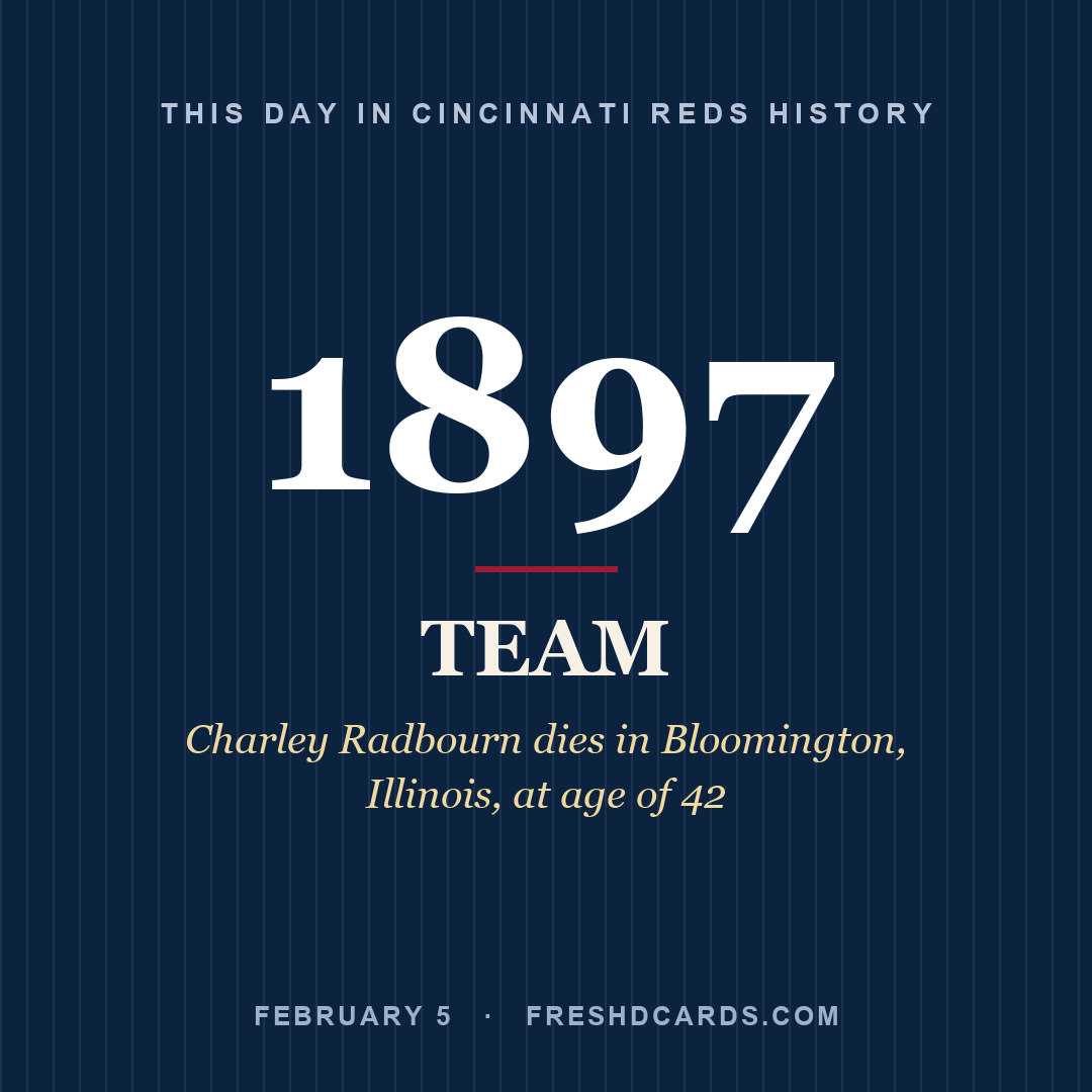 Cincinnati Reds: Cincinnati Reds, 1897, Charley Radbourn dies in Bloomington, Illinois, at age of 42