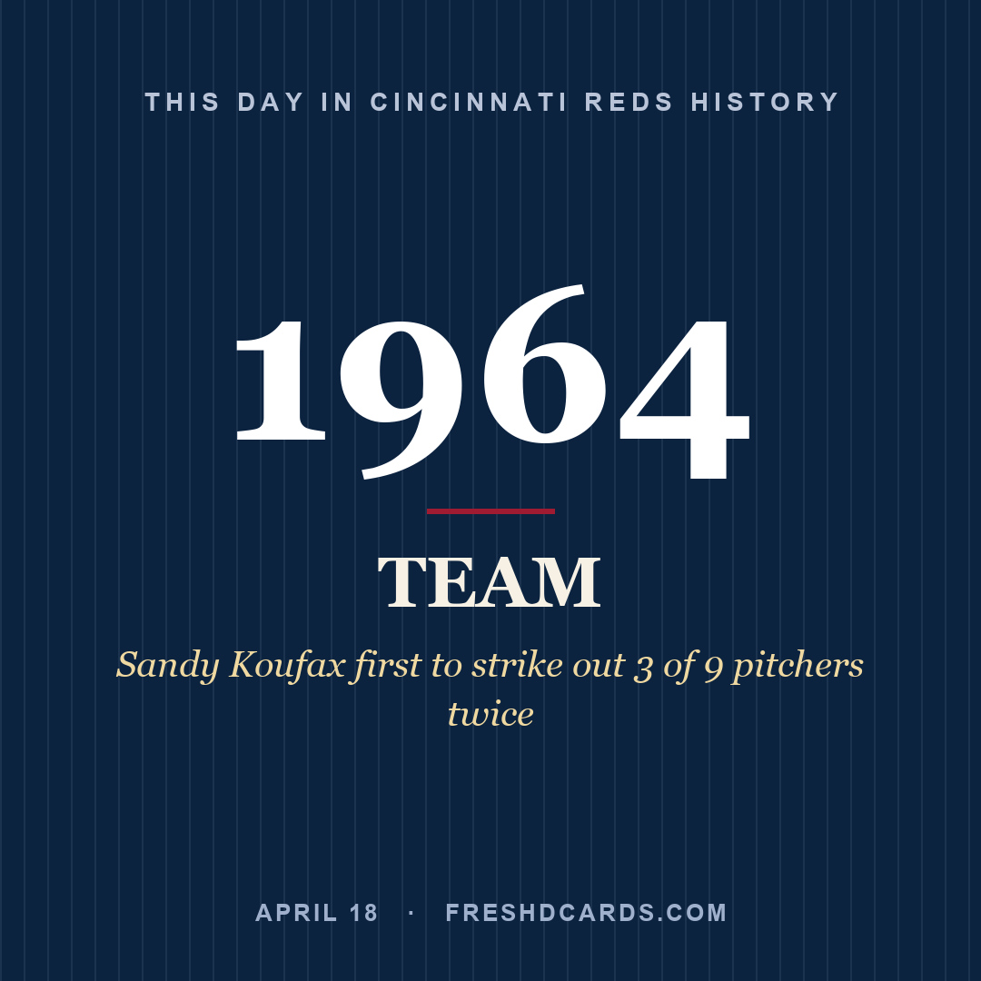 Cincinnati Reds: Cincinnati Reds, 1964, Sandy Koufax first to strike out 3 of 9 pitchers twice