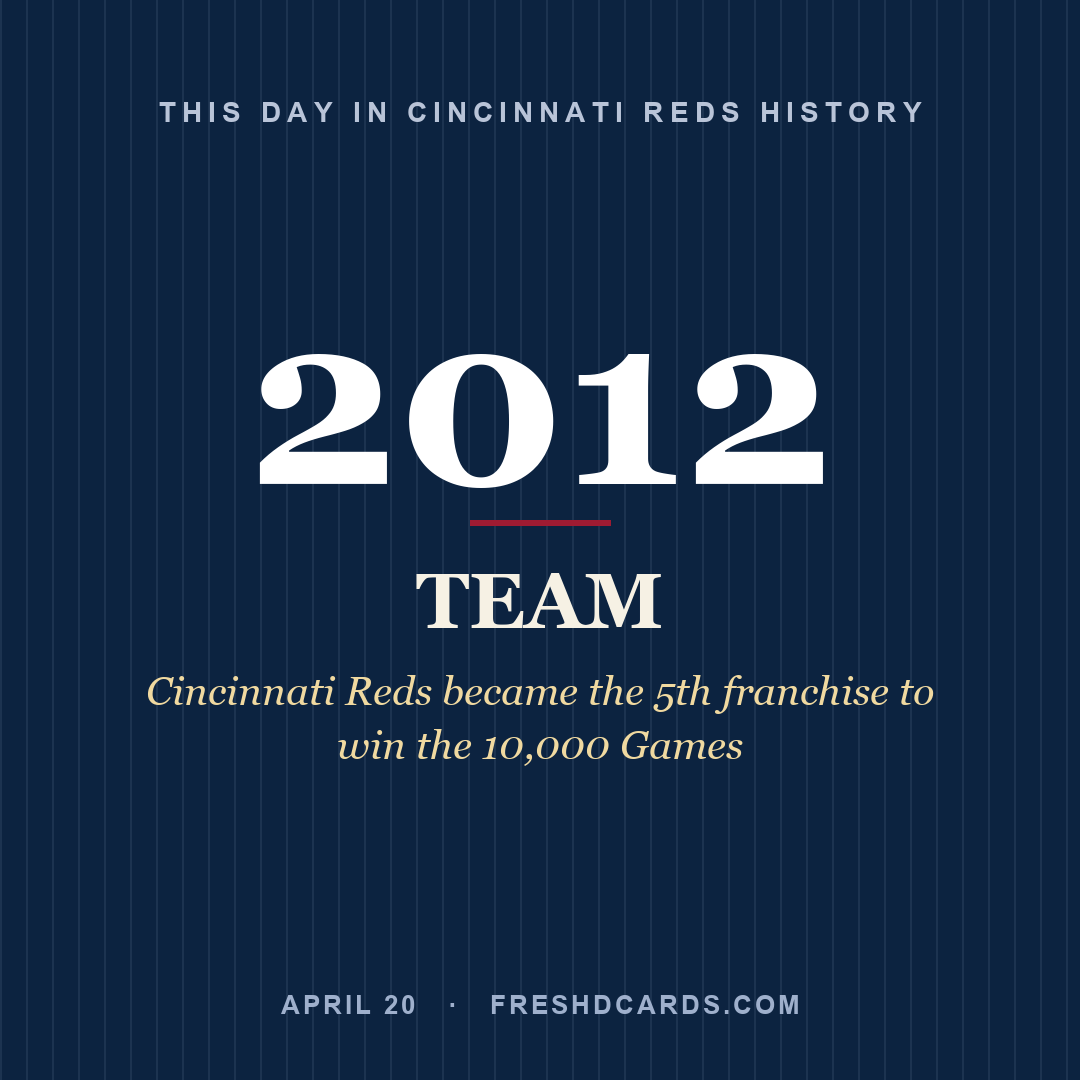 Cincinnati Reds: Cincinnati Reds, 2012, Cincinnati Reds became the 5th franchise to win the 10,000 Games