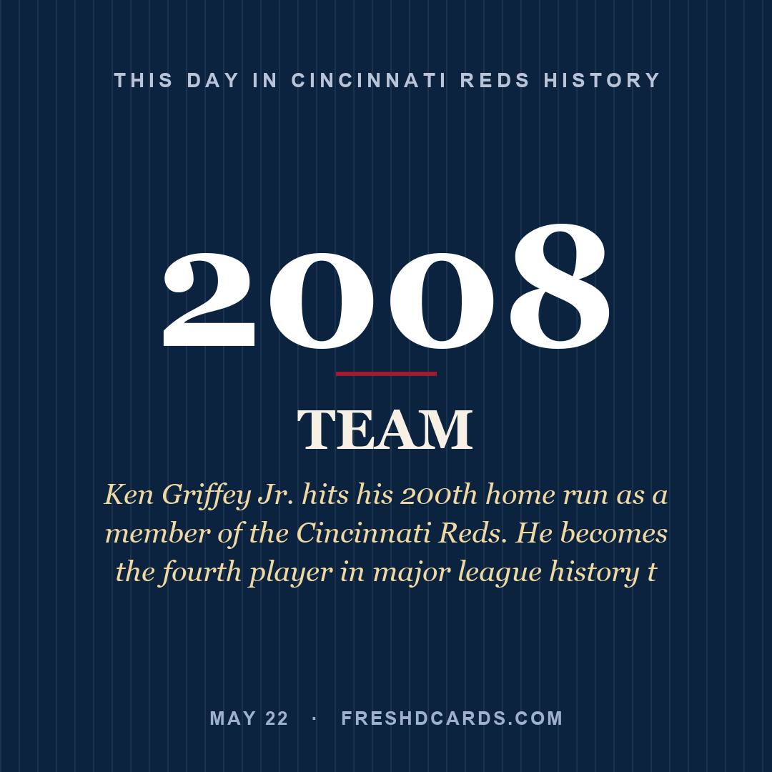 Cincinnati Reds: Cincinnati Reds, 2008, Ken Griffey Jr. hits his 200th home run as a member of the Cincinnati Reds. He becomes the fourth player in major league history t