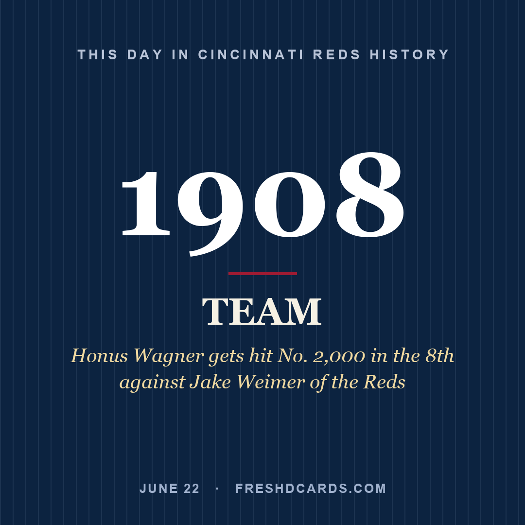Cincinnati Reds: Cincinnati Reds, 1908, Honus Wagner gets hit No. 2,000 in the 8th against Jake Weimer of the Reds