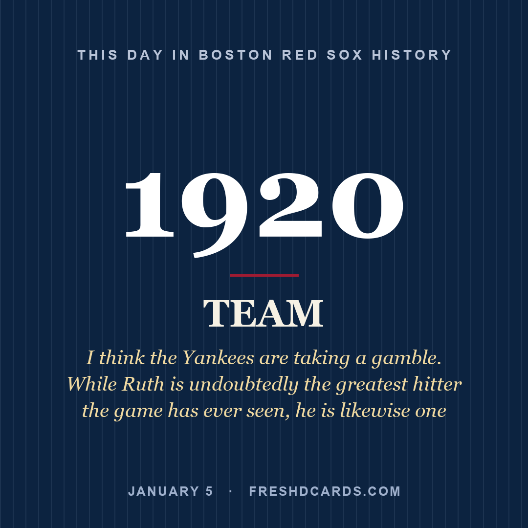 Boston Red Sox: Boston Red Sox, 1920, I think the Yankees are taking a gamble. While Ruth is undoubtedly the greatest hitter the game has ever seen, he is likewise one 