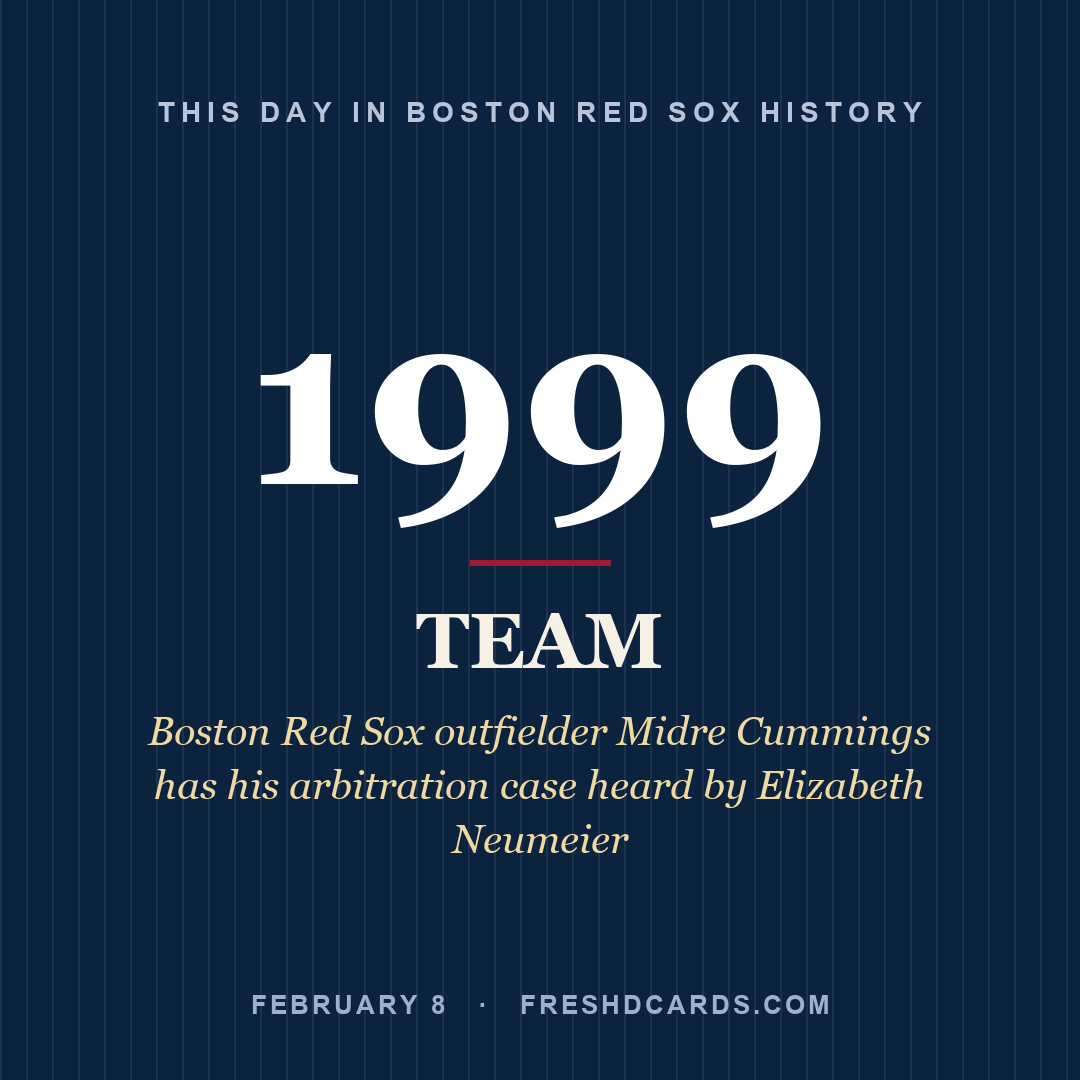 Boston Red Sox: Boston Red Sox, 1999, Boston Red Sox outfielder Midre Cummings has his arbitration case heard by Elizabeth Neumeier