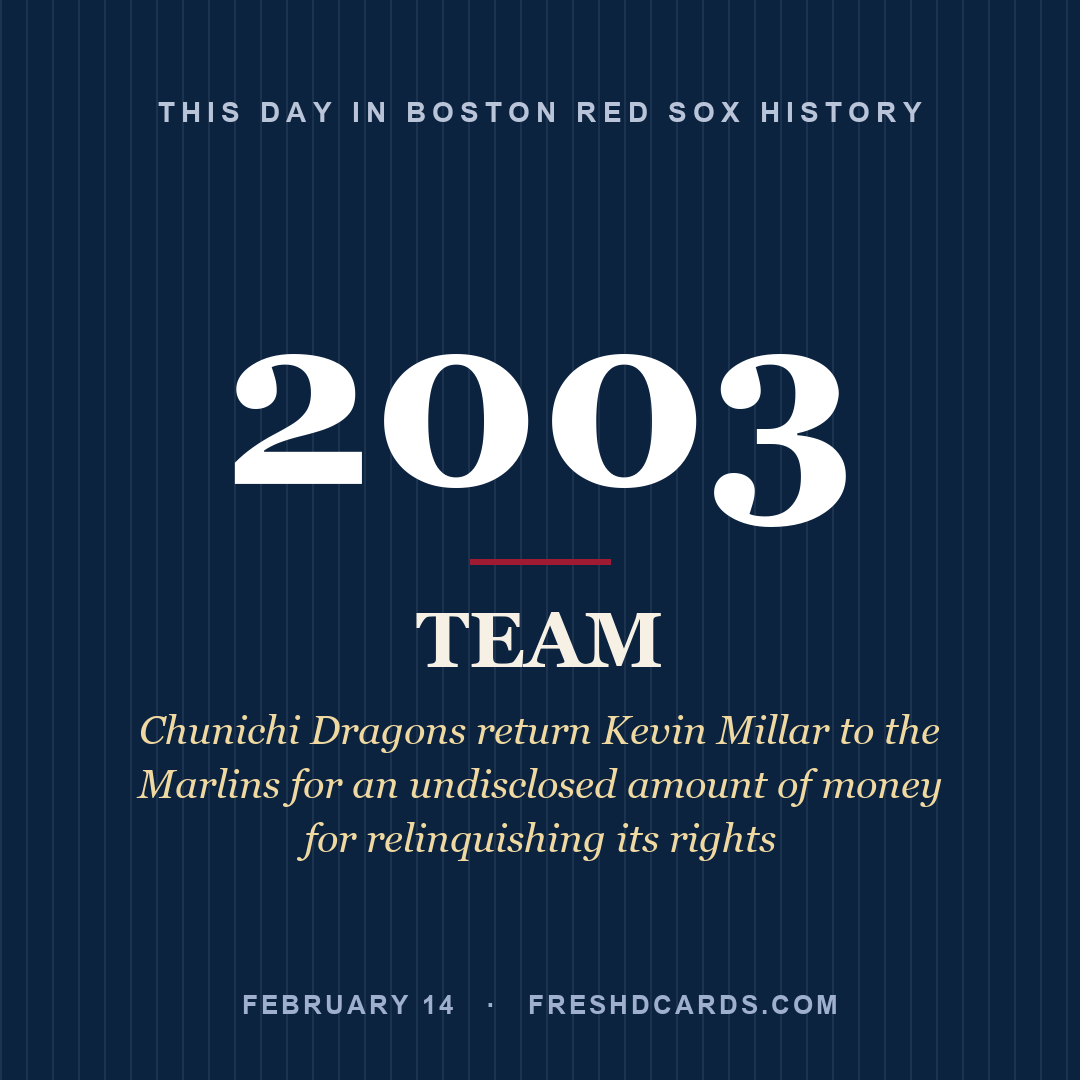 Boston Red Sox: Boston Red Sox, 2003, Chunichi Dragons return Kevin Millar to the Marlins for an undisclosed amount of money for relinquishing its rights
