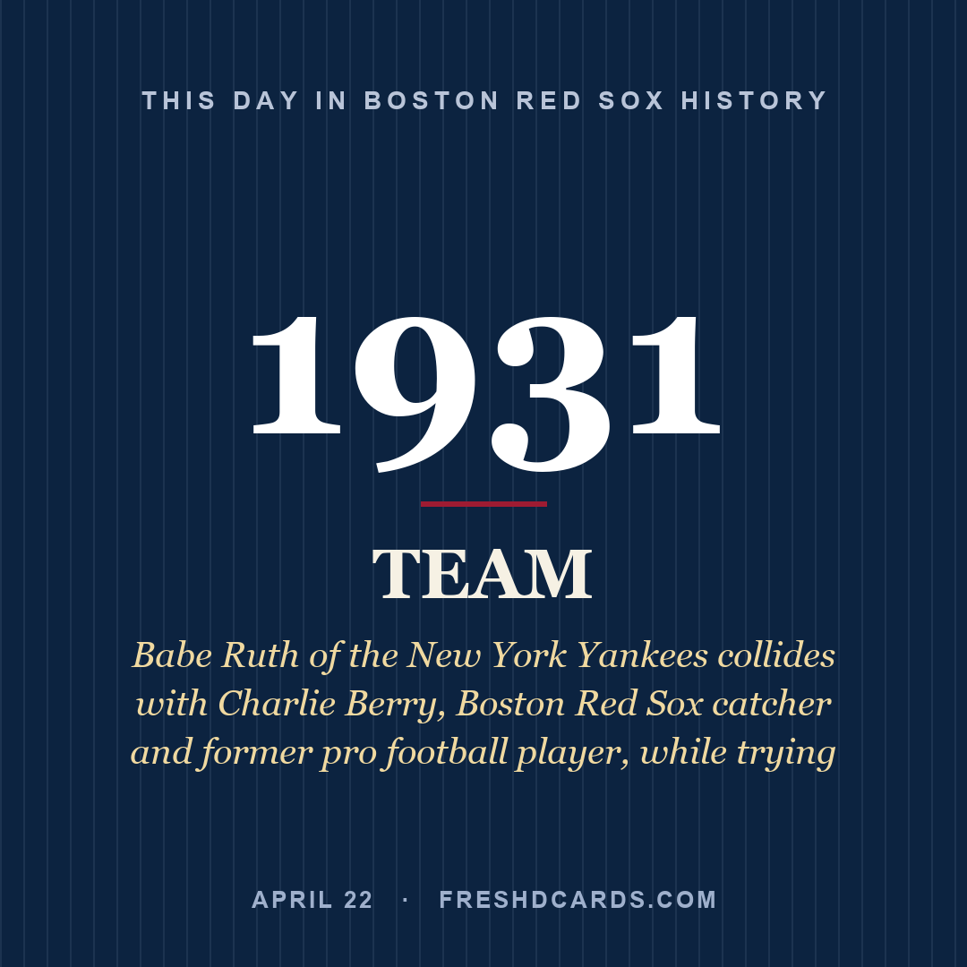 Boston Red Sox: Boston Red Sox, 1931, Babe Ruth of the New York Yankees collides with Charlie Berry, Boston Red Sox catcher and former pro football player, while trying